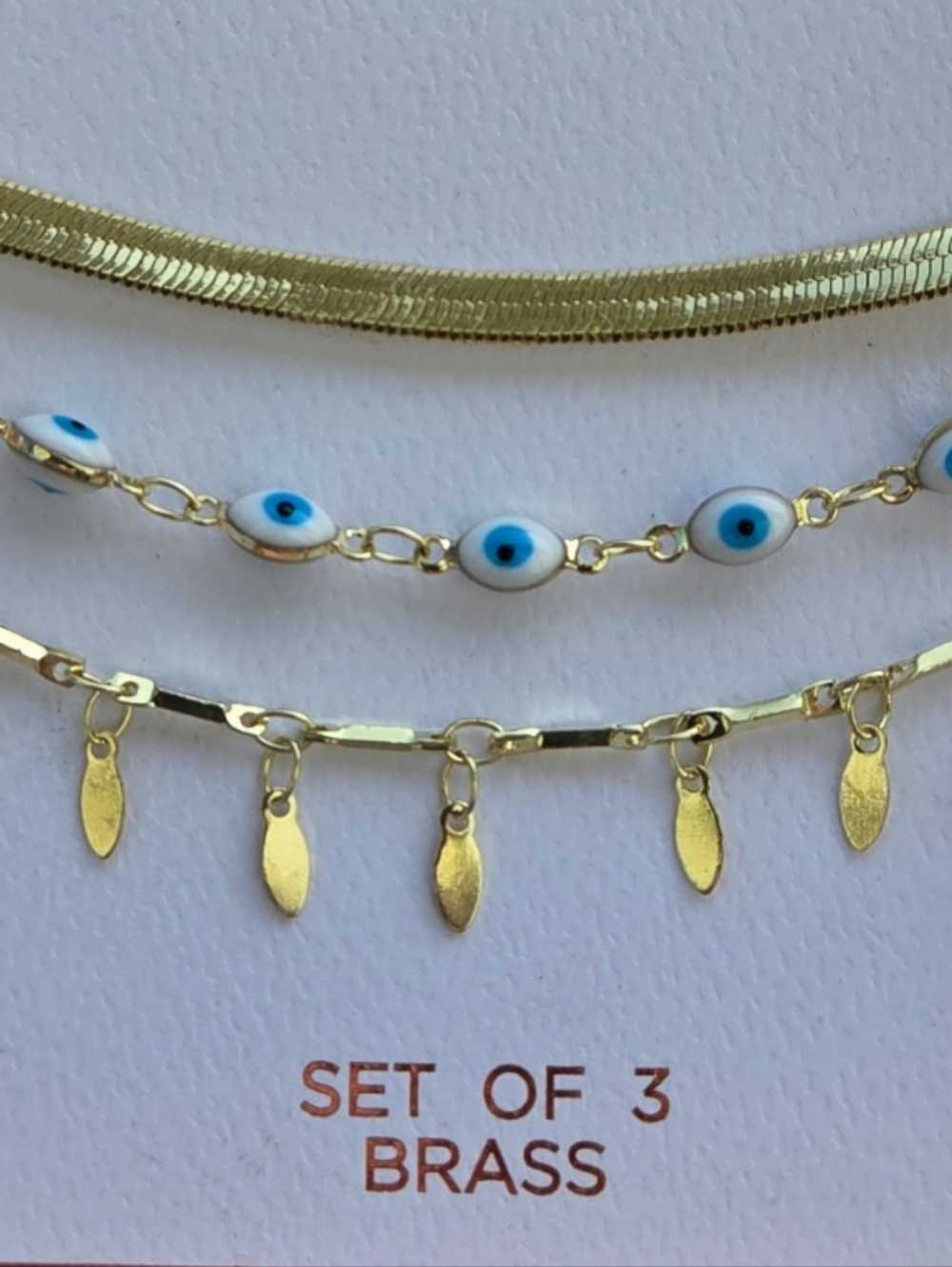 Rush by Denis & Charles - NEW Brass Anklet Set of 3 Evil Eye Boho Ankle Bracelet - Picture 2 of 4
